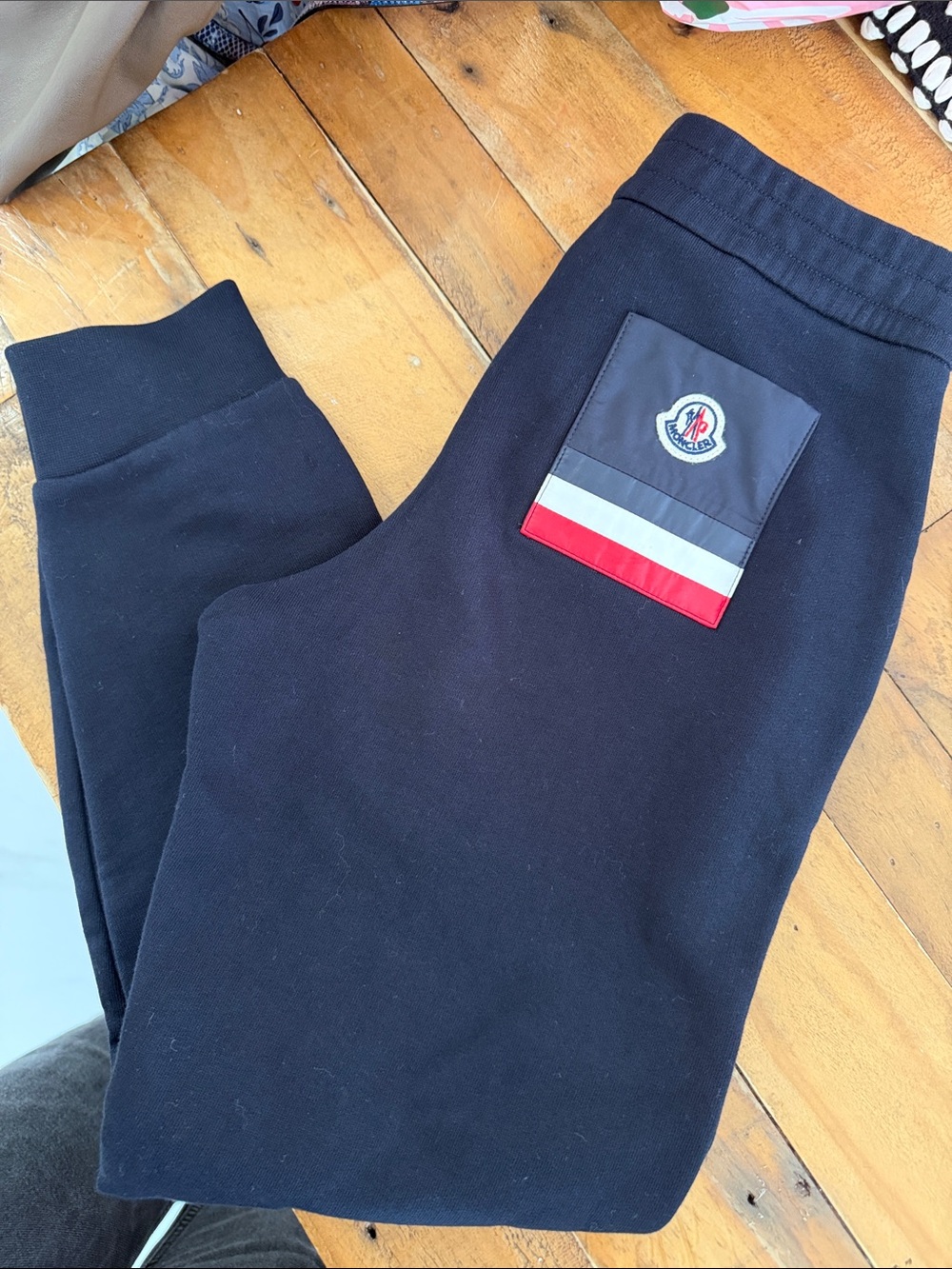 Moncler Navy Joggers with Tricolor Pocket - Kids